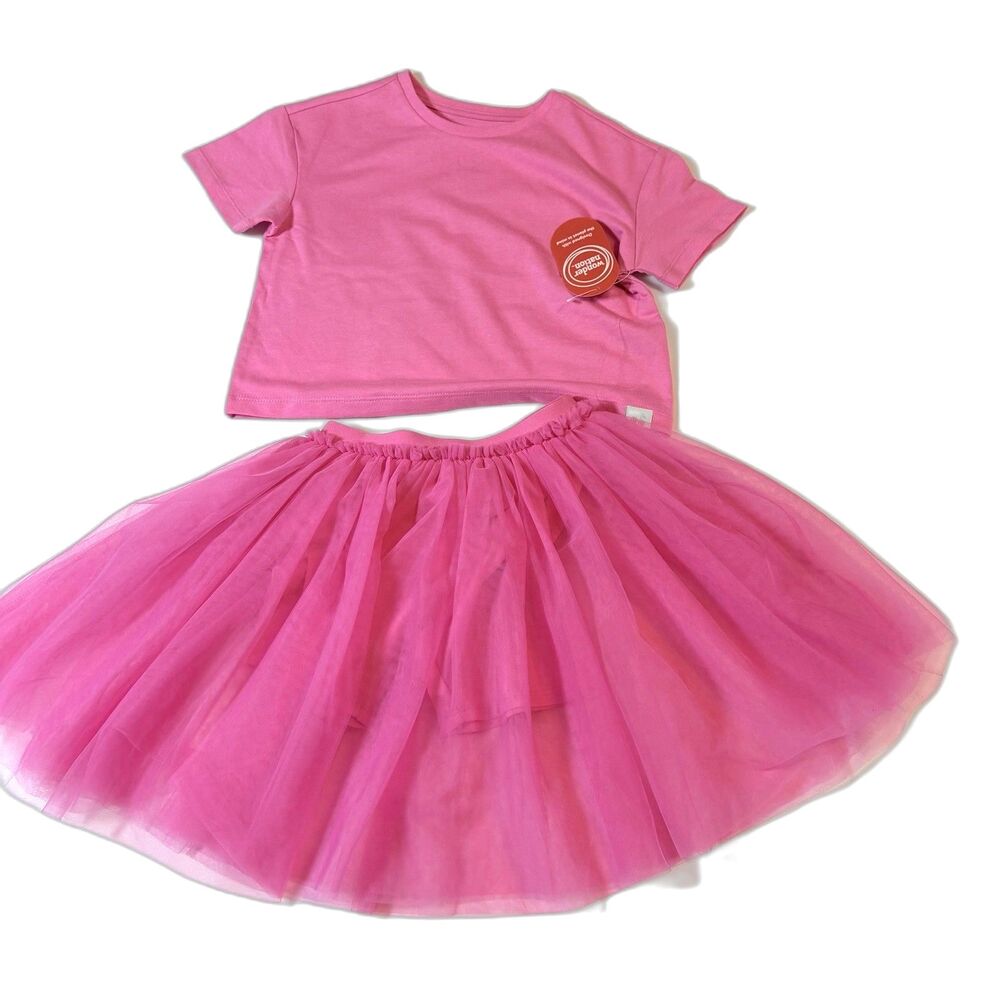 Wonder Nation Girls Hot Pink 2 Piece Set Tee & Fluffy Tutu Skirt Size 7 NWT
